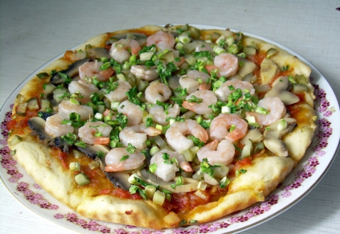 Рецепт - Постная пицца с креветками