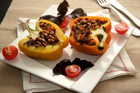 Рецепт - Запеченый перец с куриными сердечками